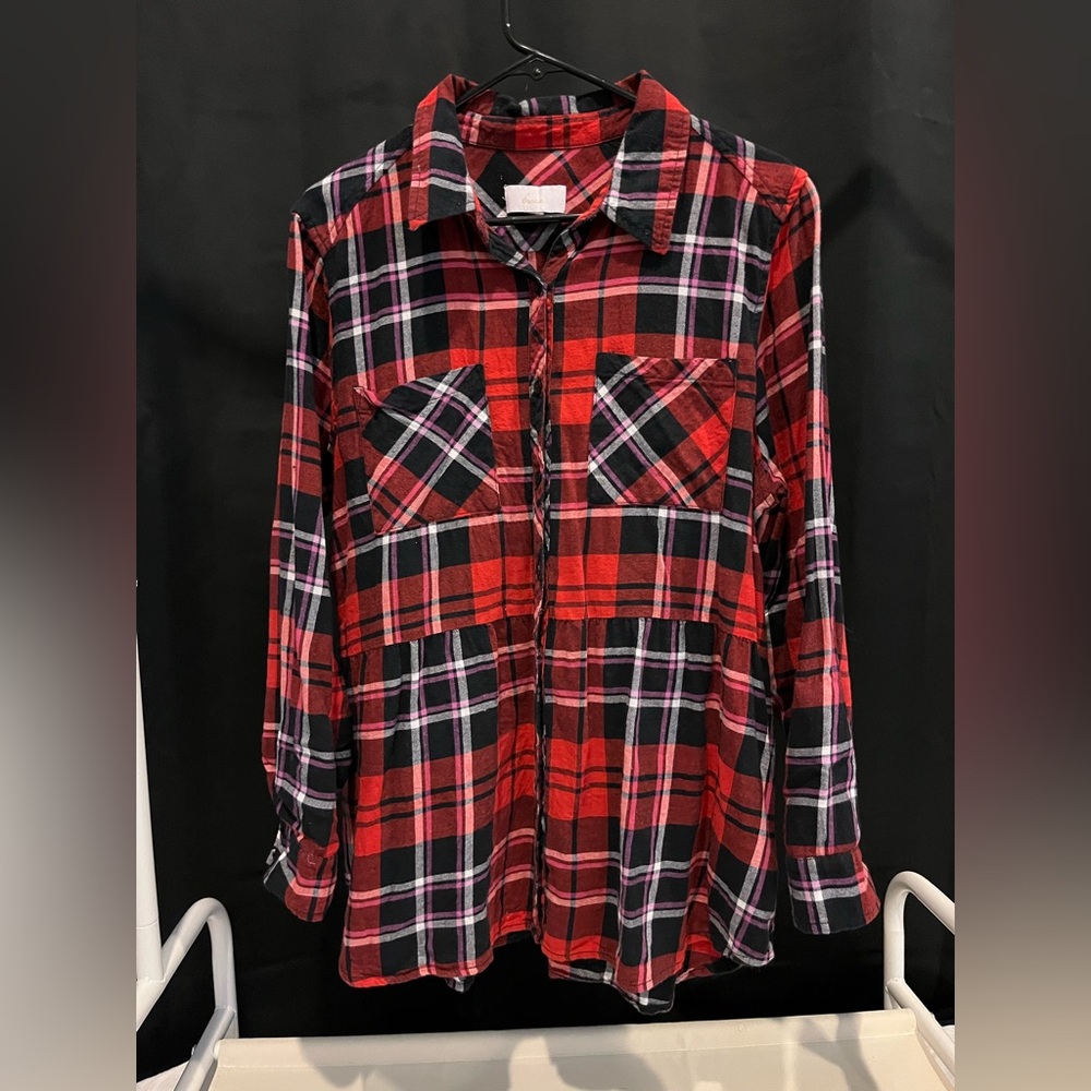 Red and Black Plaid Button-Up Shirt